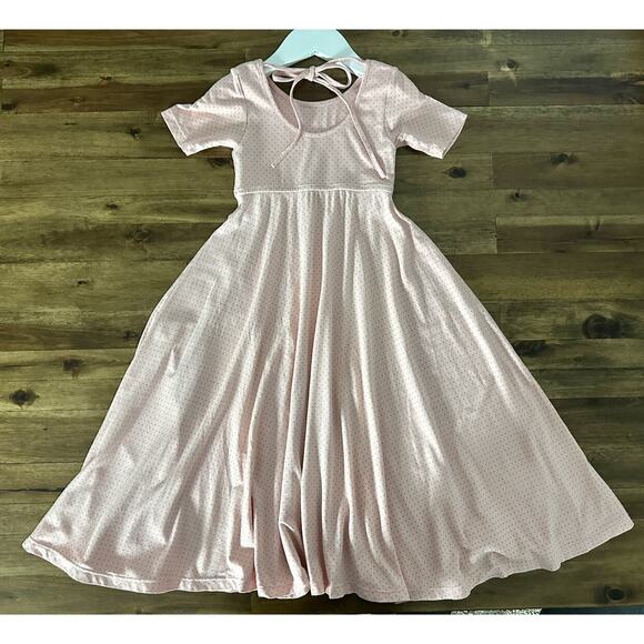 Omi Jo Pink Blossom Polka Dots Empire Maxi Knit Short Sleeve Dress Spring 2 - Picture 4 of 7